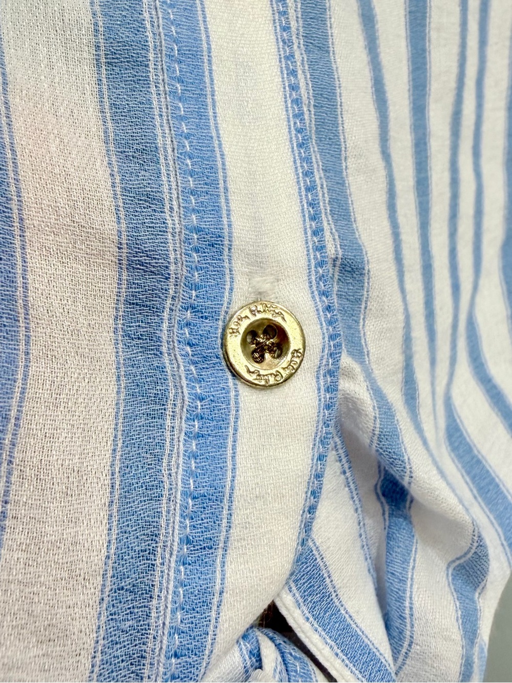 Lilly Pulitzer Blue White Striped Bell Sleeve Tie Front Blouse Coastal Small - Picture 5 of 10